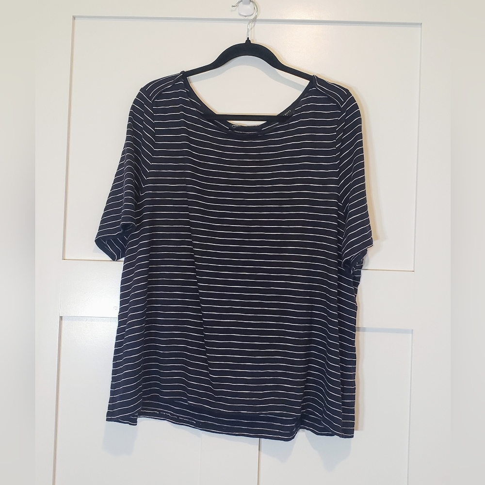 Talbots Woman Bow Tie Back Navy White Striped Tee Shirt Short Sleeves Size 3X
